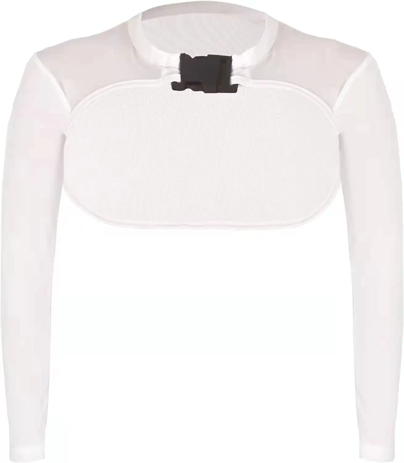 See-Through Mesh Crop Top with Transparent Front Placket & Long Sleeves — feature 11