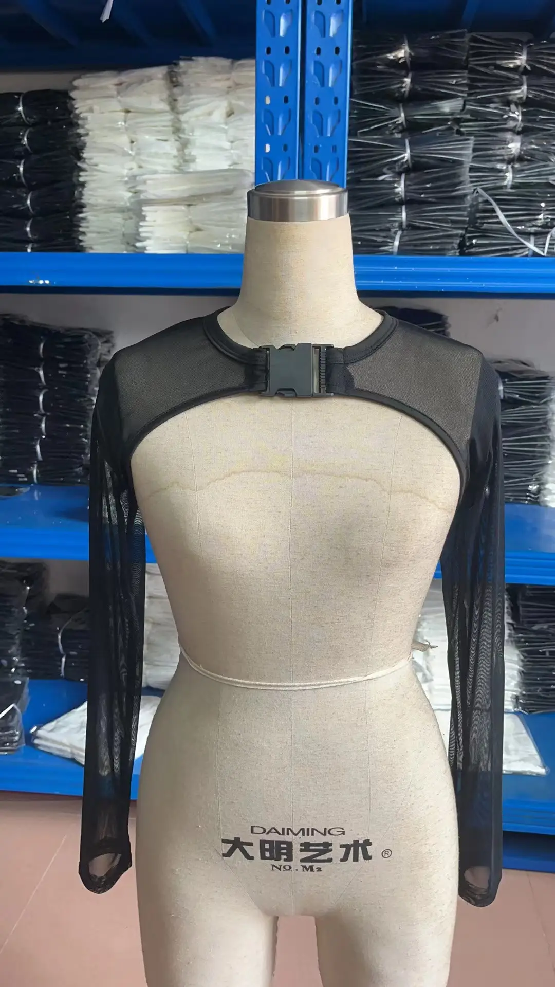 See-Through Mesh Crop Top with Transparent Front Placket & Long Sleeves — feature 4