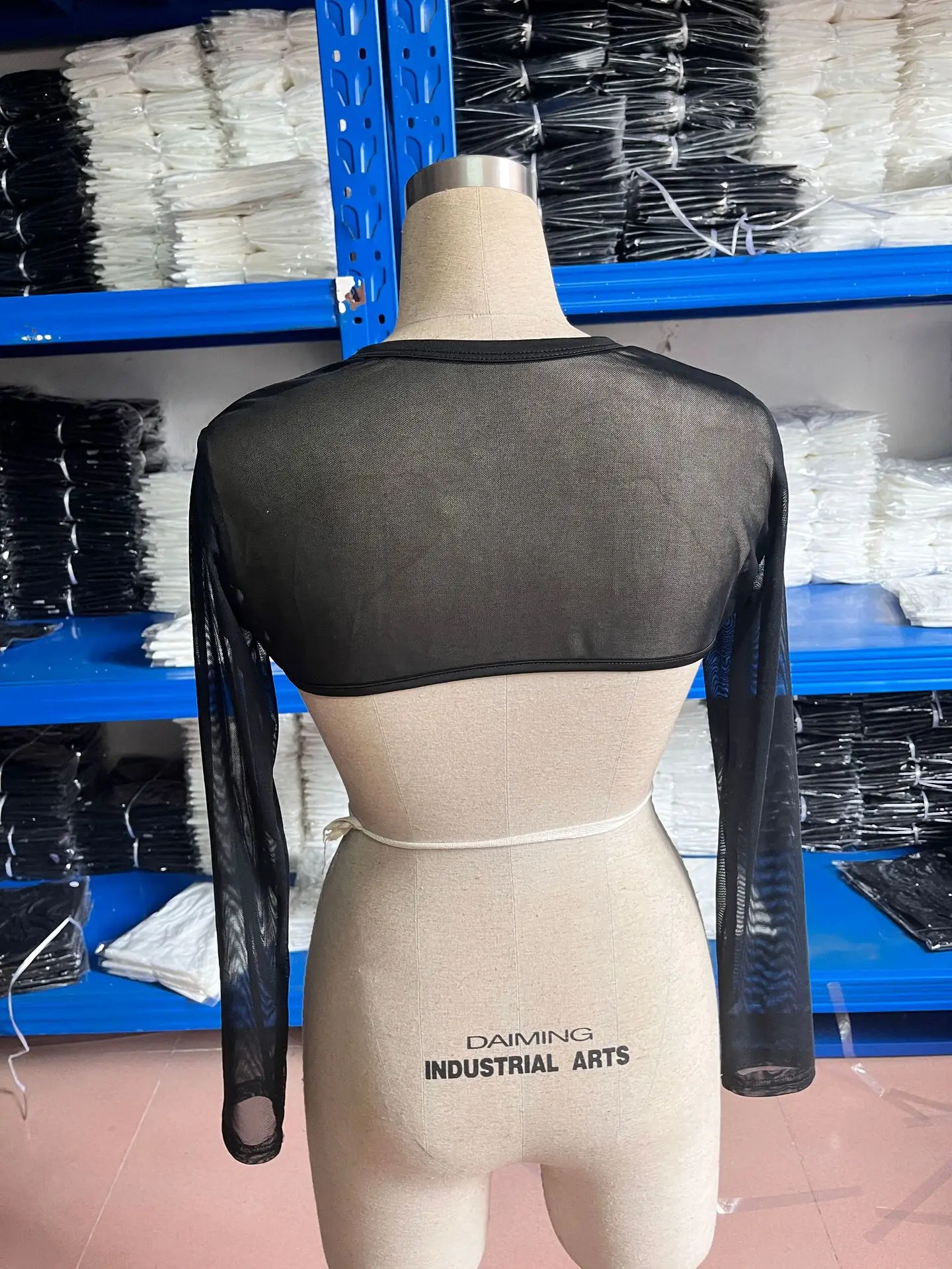 See-Through Mesh Crop Top with Transparent Front Placket & Long Sleeves — feature 5