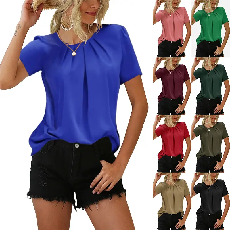 2022 Purple Pleated Round Neck T-Shirt for Girls - Image 10