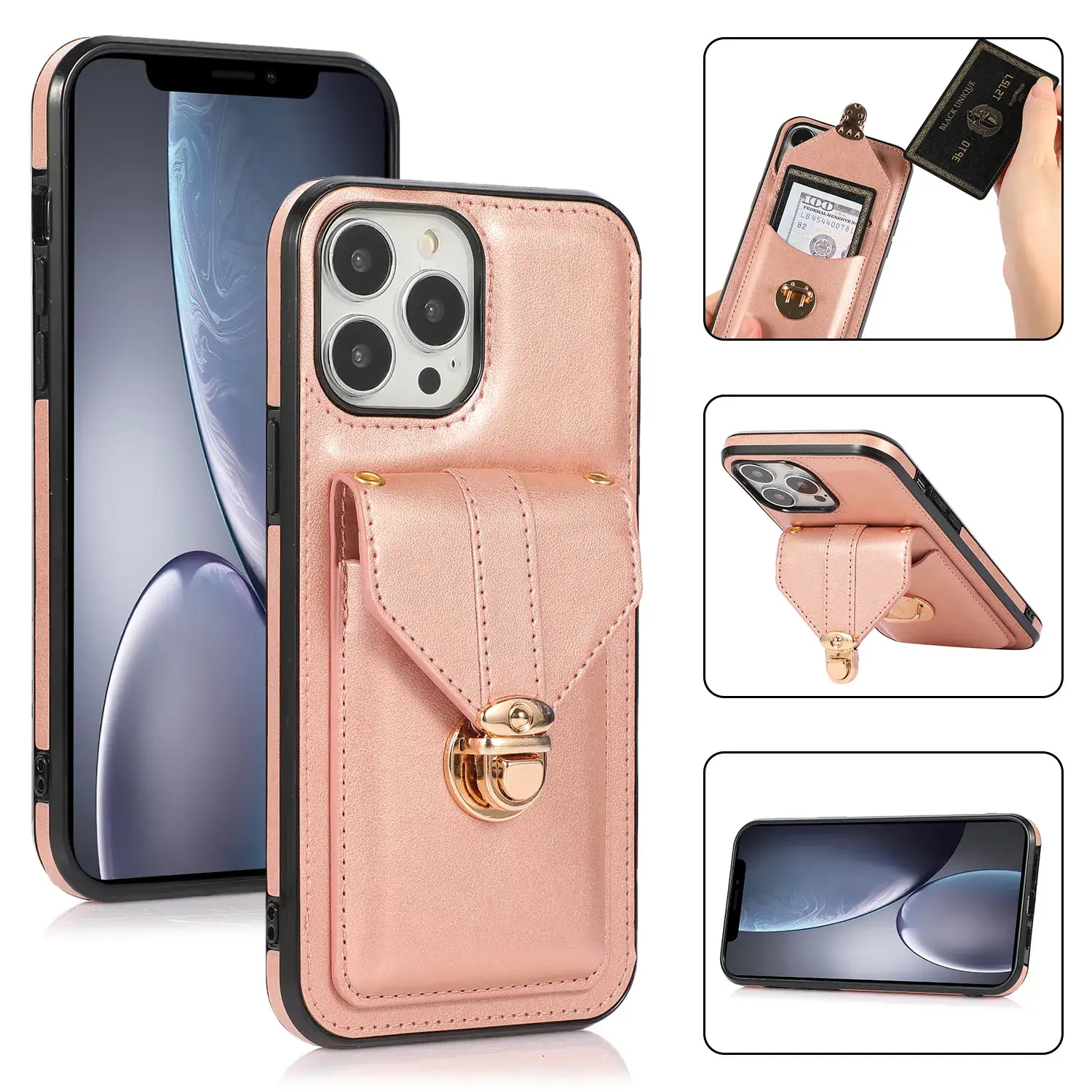 Red Leather Crossbody Phone Case with Multi-Card Holder