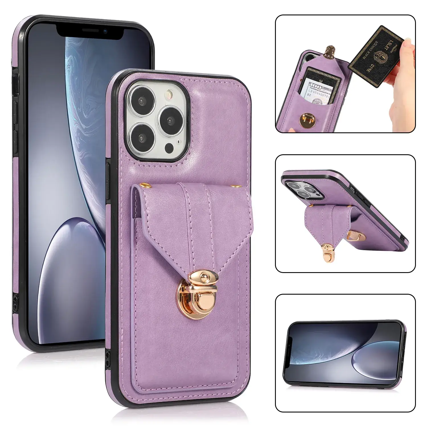 Red Leather Crossbody Phone Case with Multi-Card Holder