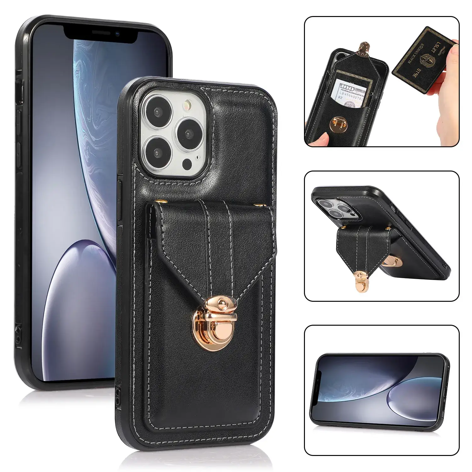 Red Leather Crossbody Phone Case with Multi-Card Holder