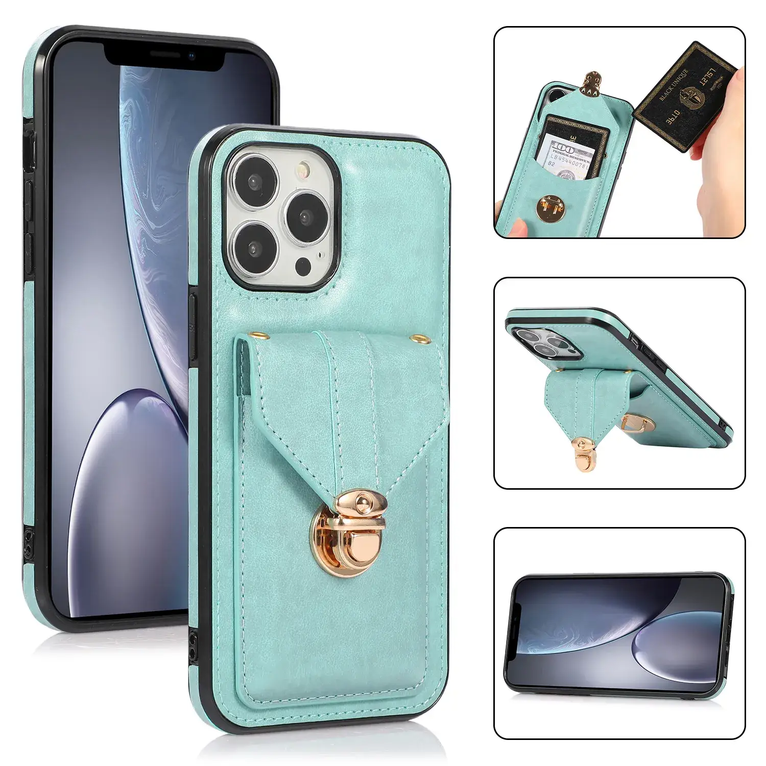 Red Leather Crossbody Phone Case with Multi-Card Holder