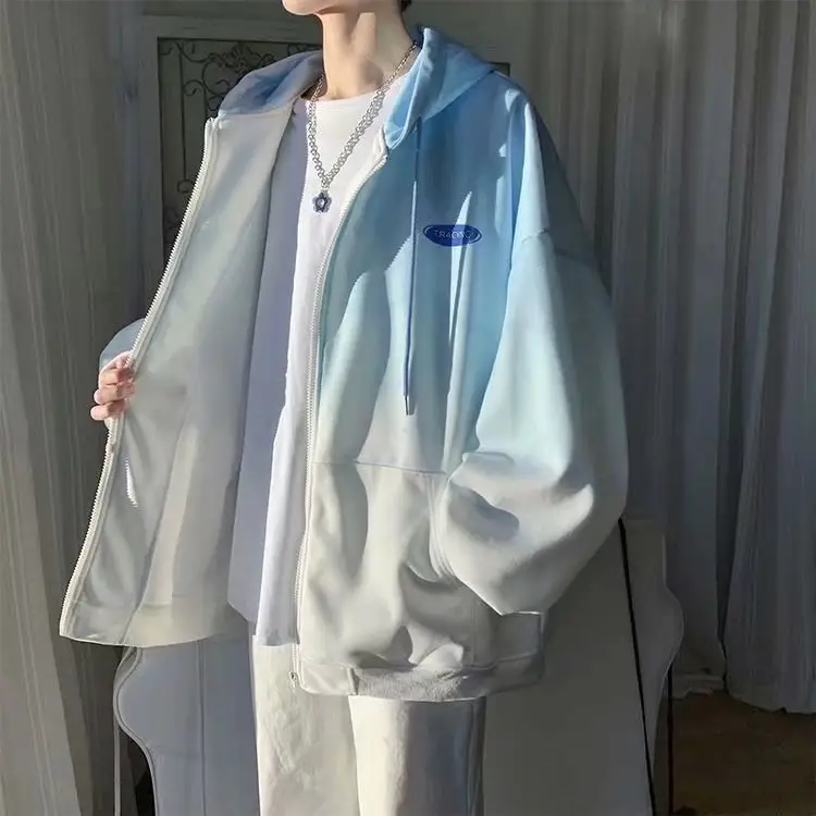 Men's Light Blue Japanese Style Hooded Cardigan Coat - Image 2