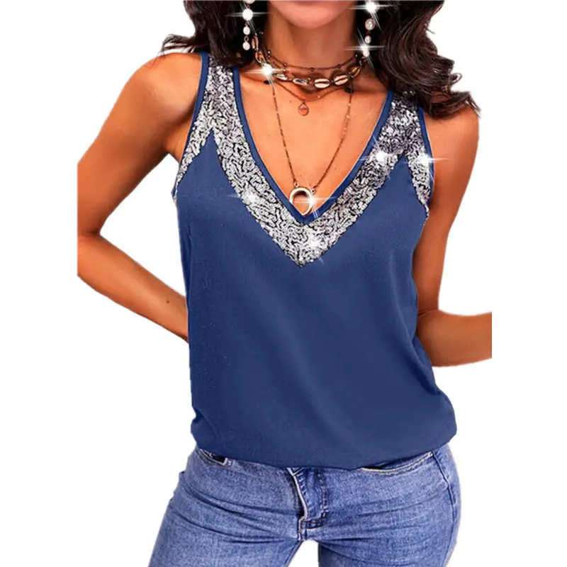 Purple Sequined Sleeveless Vest Top for Women