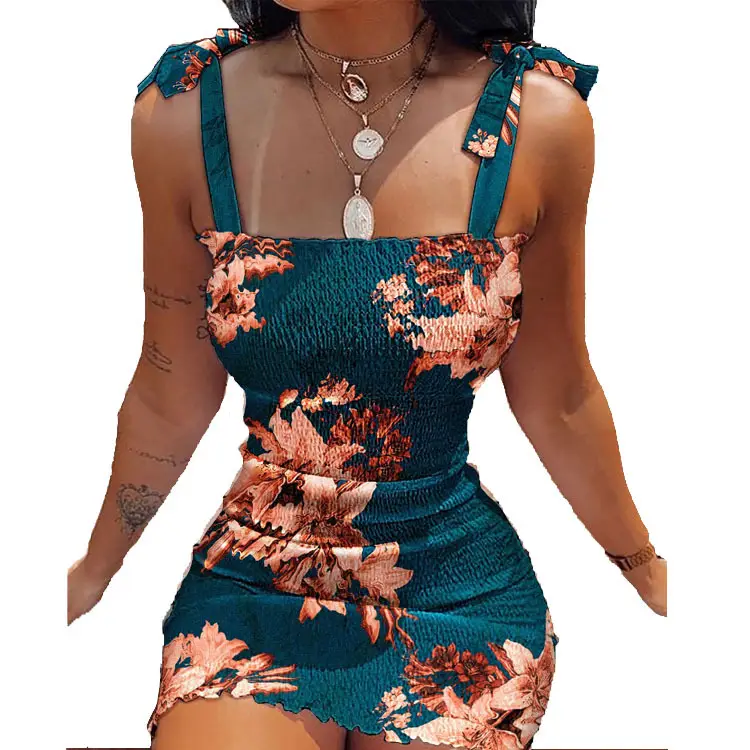 Women Printed Lace-up Skirt Dress White Floral - Image 7