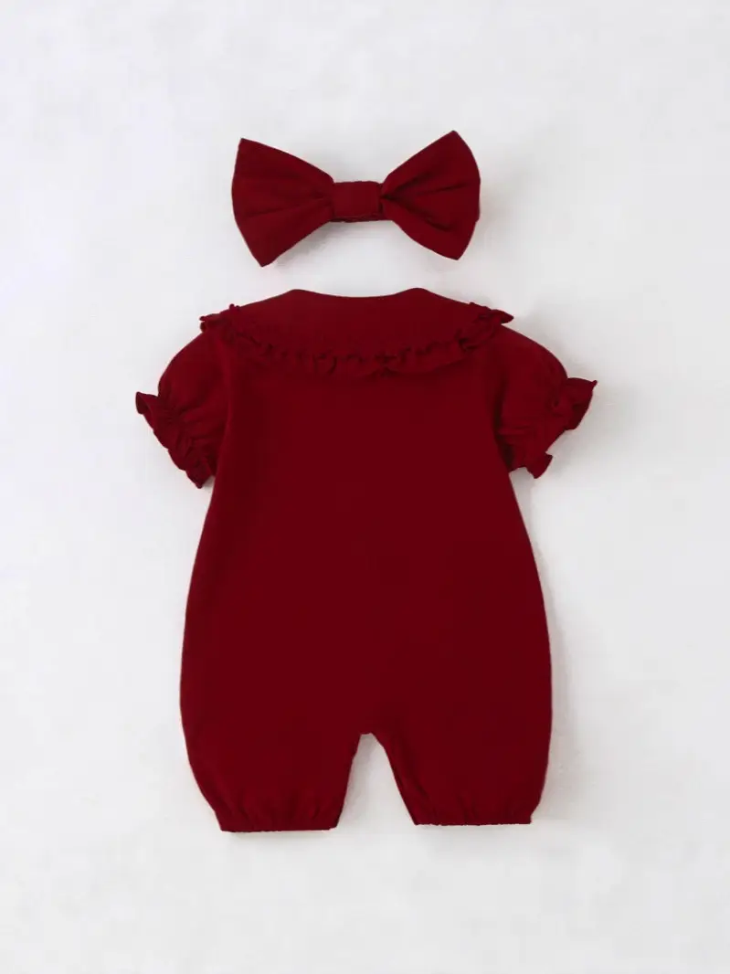 Newborn Short Sleeve Baby Girl Coveralls Set with Bow - Image 8