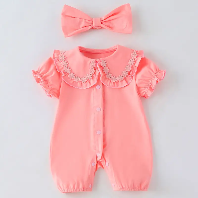 Pink Short-sleeved Flower Collar Princess Clothes