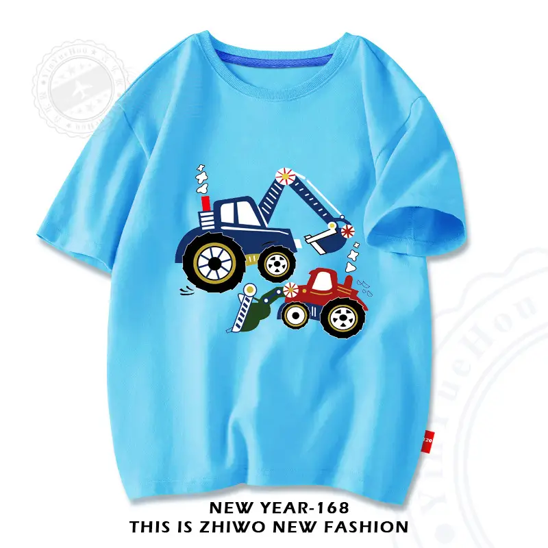 Factory Wholesale Boys Cotton T-Shirt Cartoon Tractors White - Image 14