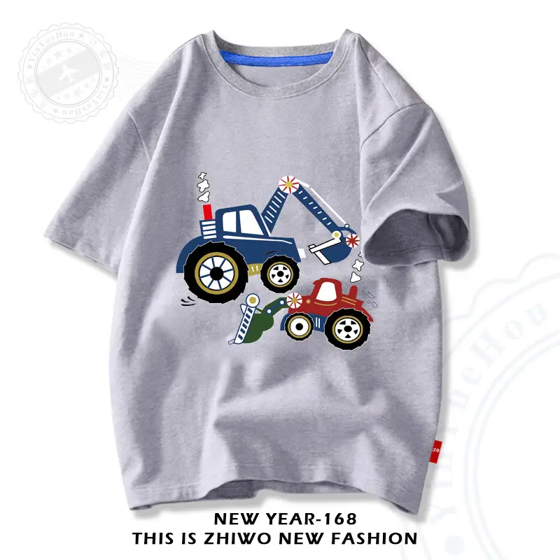 Factory Wholesale Boys Cotton T-Shirt Cartoon Tractors White - Image 10