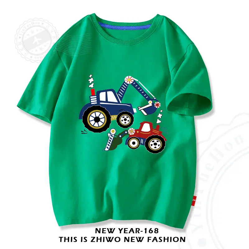 Factory Wholesale Boys Cotton T-Shirt Cartoon Tractors White - Image 12