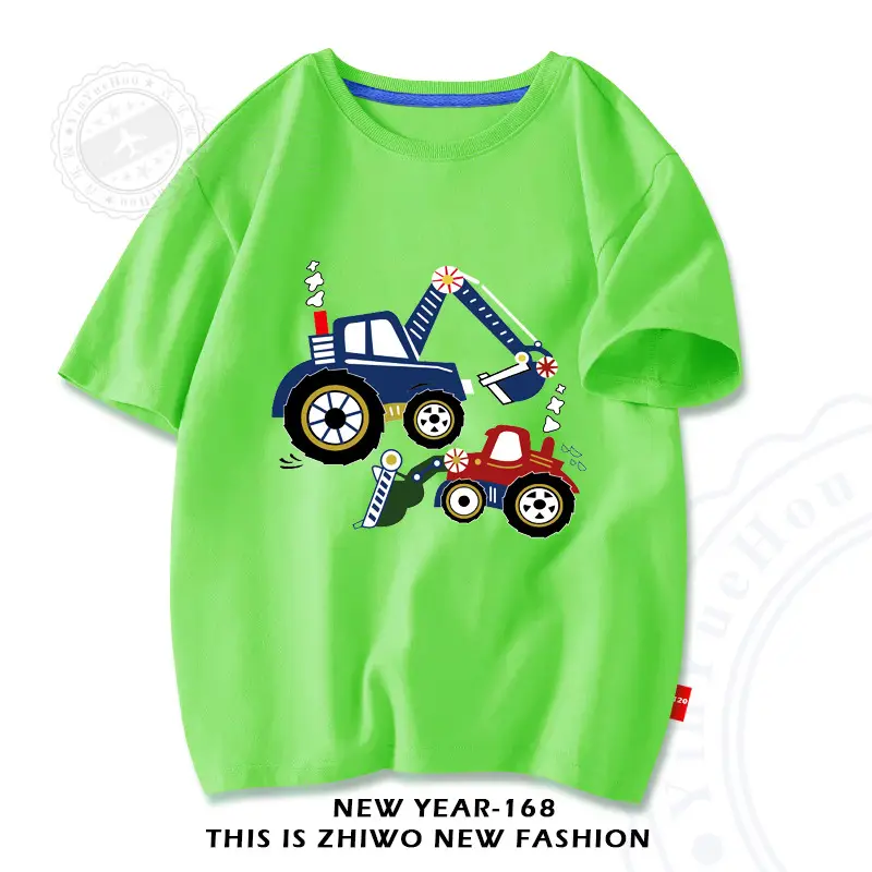 Factory Wholesale Boys Cotton T-Shirt Cartoon Tractors White - Image 5