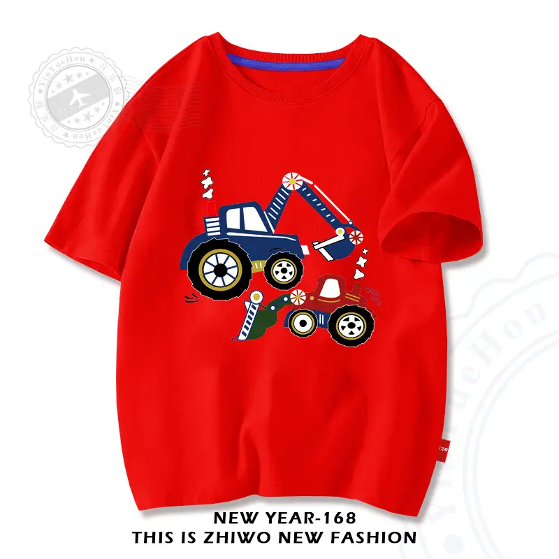 Factory Wholesale Boys Cotton T-Shirt Cartoon Tractors White - Image 7
