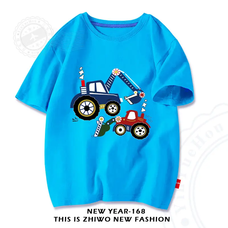 Factory Wholesale Boys Cotton T-Shirt Cartoon Tractors White - Image 8