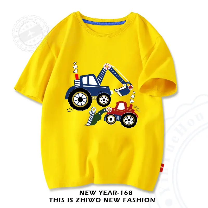 Factory Wholesale Boys Cotton T-Shirt Cartoon Tractors White - Image 9