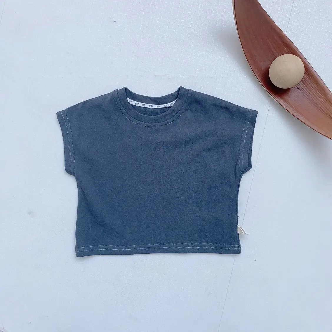 Children's Pure Cotton Summer T-Shirt Brown White - Image 2