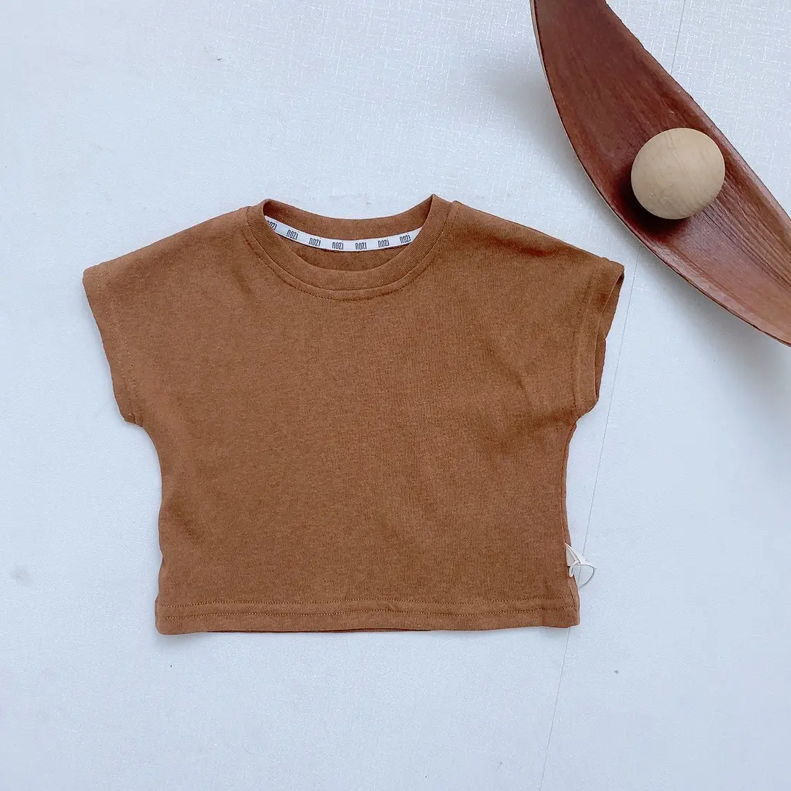 Children's Pure Cotton Summer T-Shirt Brown White - Image 3