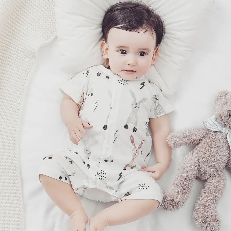 Baby Cotton Jumpsuit Short Sleeve Breathable Summer Wear
