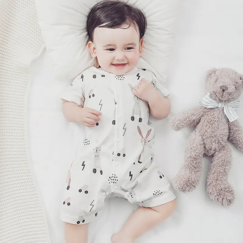 Baby Cotton Jumpsuit Short Sleeve Breathable Summer Wear