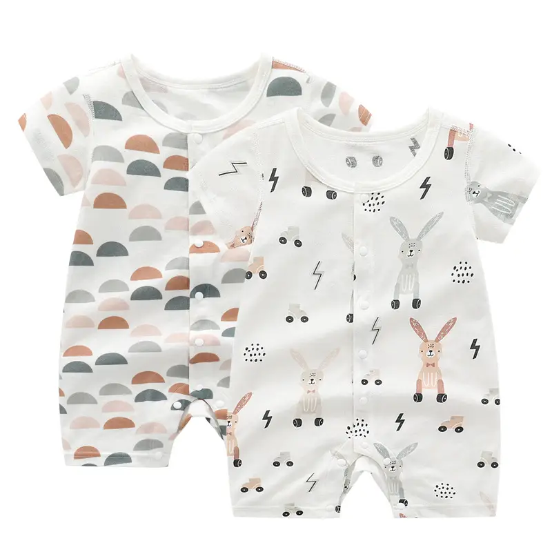 Baby Cotton Jumpsuit Short Sleeve Breathable Summer Wear