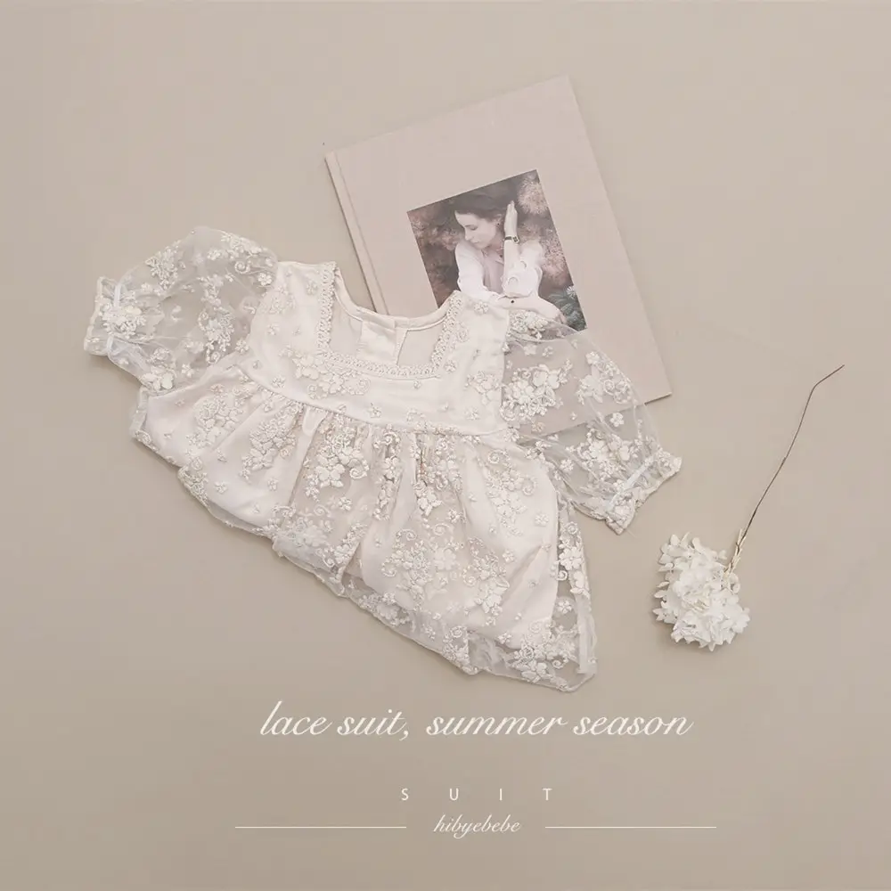 White Embroidered Lace Baby Girl Jumpsuit Set with Hat & Scarf - Image 9