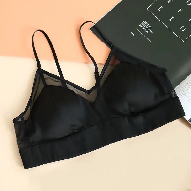 Fruit Love Silk Underwear Women's No Steel Ring Comfortable Beautiful Back Summer Thin French Triangle Cup Small Chest Thin Shoulder Belt