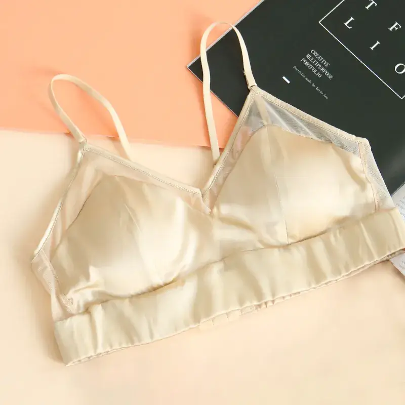 Fruit Love Silk Underwear Women's No Steel Ring Comfortable Beautiful Back Summer Thin French Triangle Cup Small Chest Thin Shoulder Belt