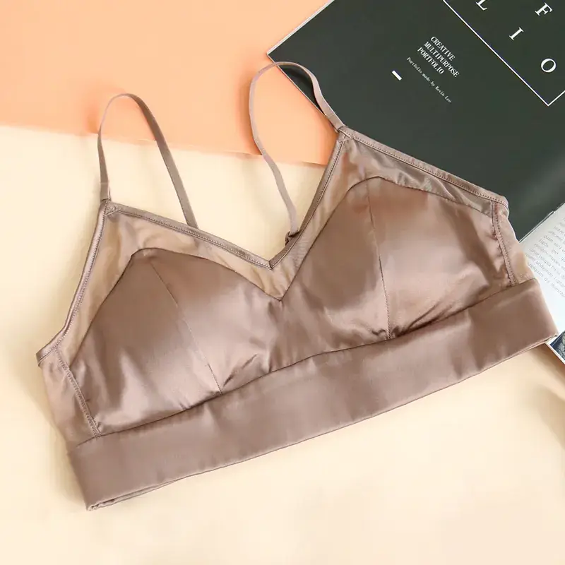 Fruit Love Silk Underwear Women's No Steel Ring Comfortable Beautiful Back Summer Thin French Triangle Cup Small Chest Thin Shoulder Belt