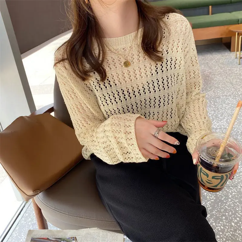 Women Hollow Knit Sweater White 2025 - Image 3