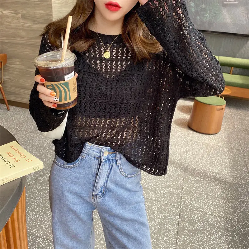 Women Hollow Knit Sweater White 2025 - Image 2