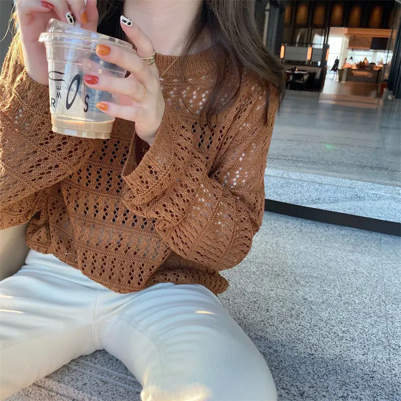 Women Hollow Knit Sweater White 2025 - Image 4