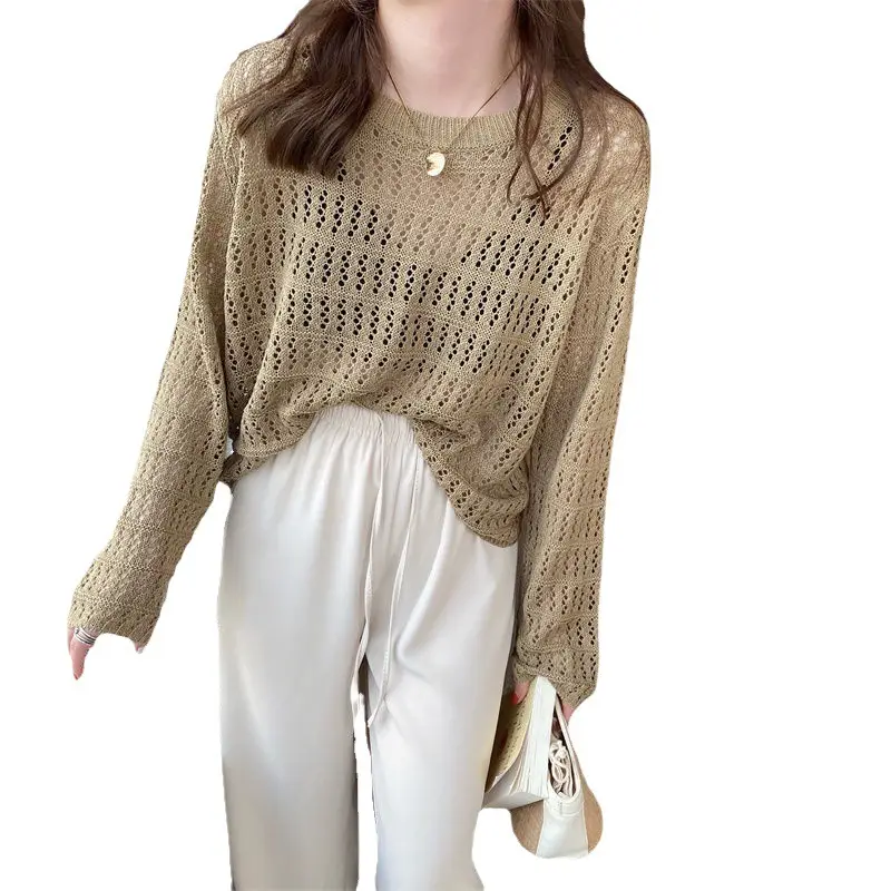 Women Hollow Knit Sweater White 2025 - Image 5