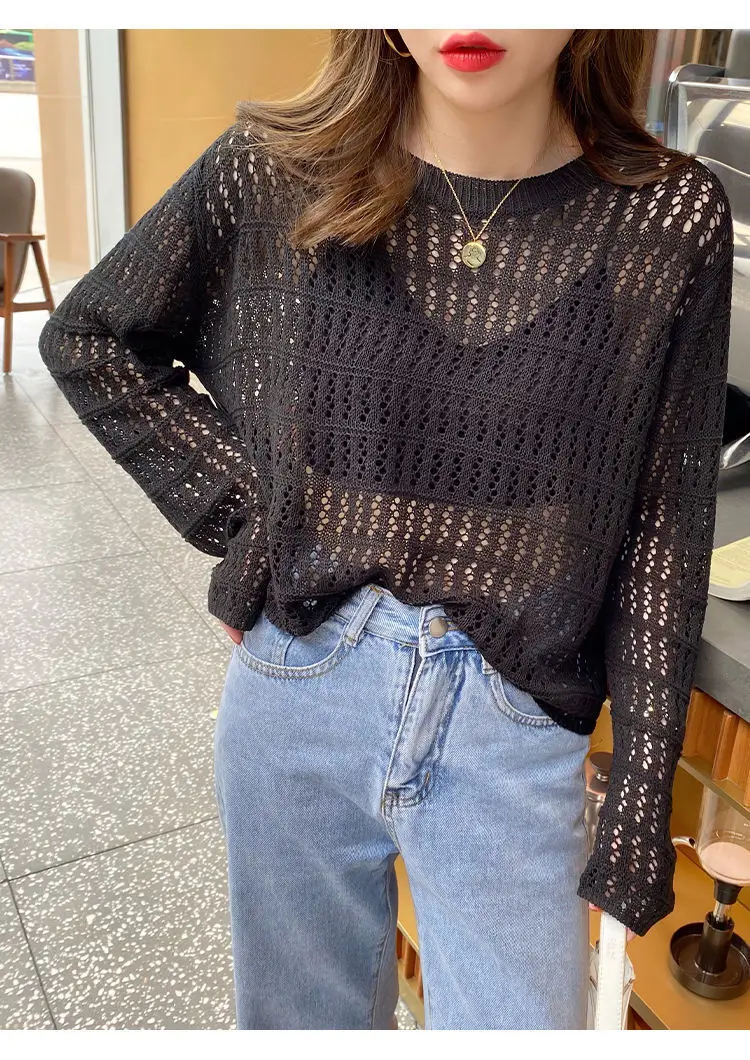 Women Hollow Knit Sweater White 2025 — feature 11