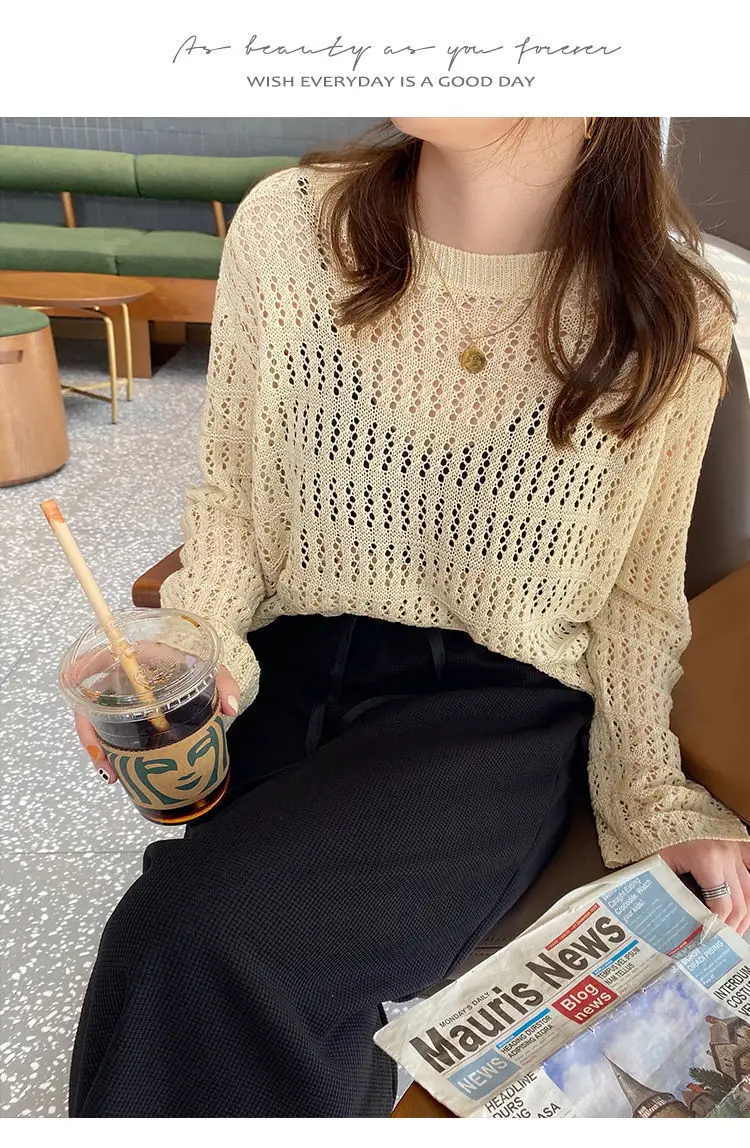 Women Hollow Knit Sweater White 2025 — feature 12