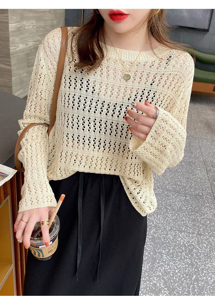 Women Hollow Knit Sweater White 2025 — feature 13