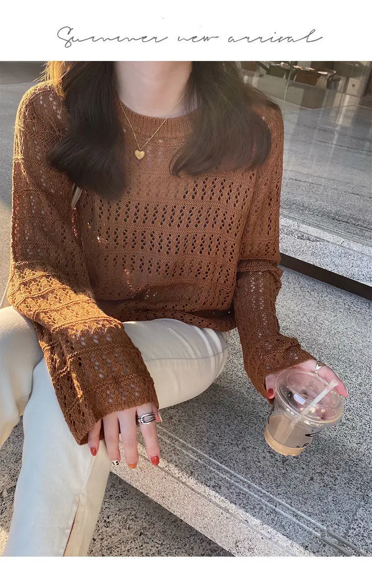 Women Hollow Knit Sweater White 2025 — feature 14