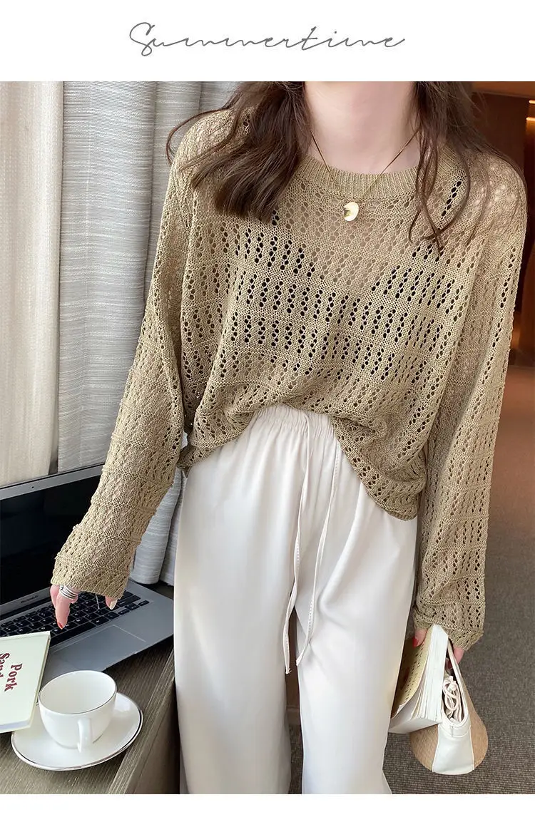 Women Hollow Knit Sweater White 2025 — feature 15