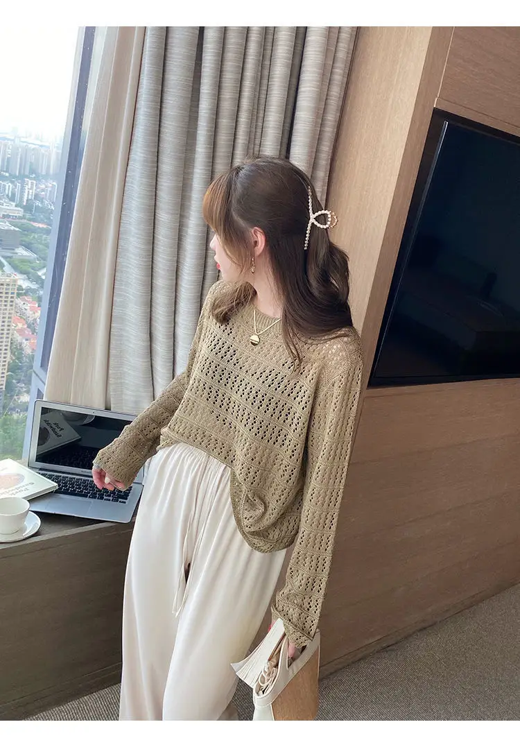 Women Hollow Knit Sweater White 2025 — feature 16