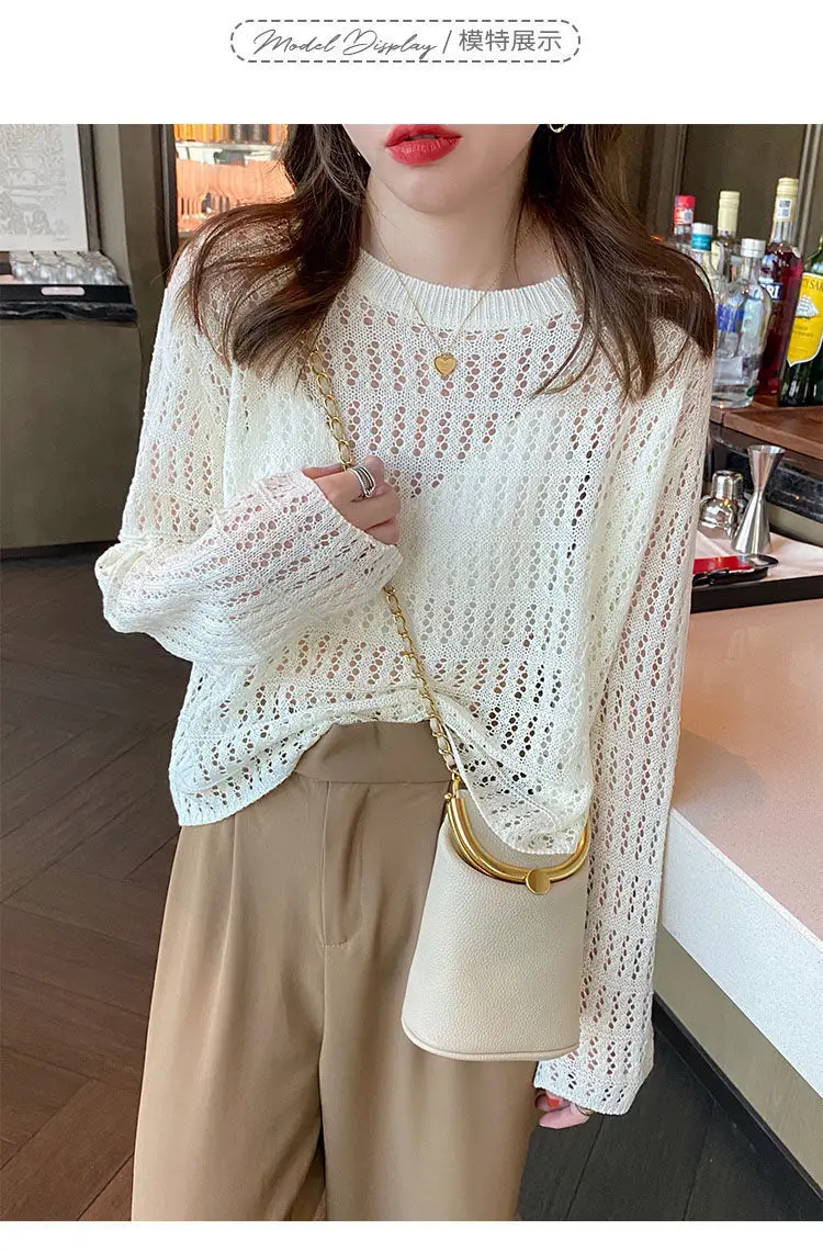 Women Hollow Knit Sweater White 2025 — feature 8