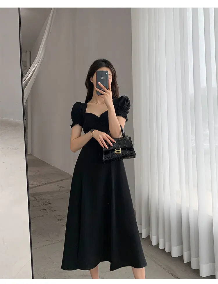 Red French Sweet Puff Sleeve A-Line Dress for Women — feature 18