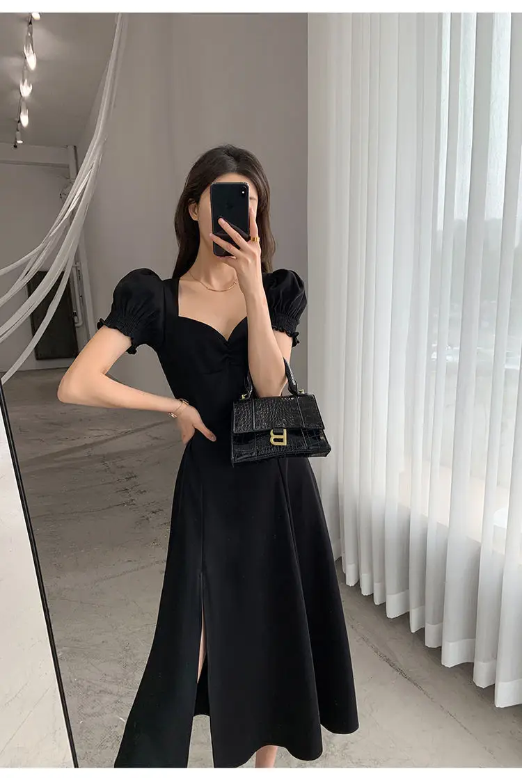 Red French Sweet Puff Sleeve A-Line Dress for Women — feature 19