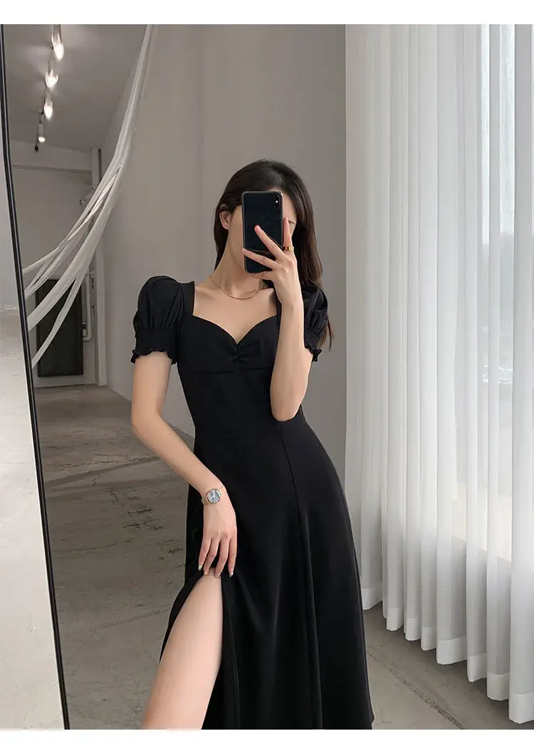 Red French Sweet Puff Sleeve A-Line Dress for Women — feature 20