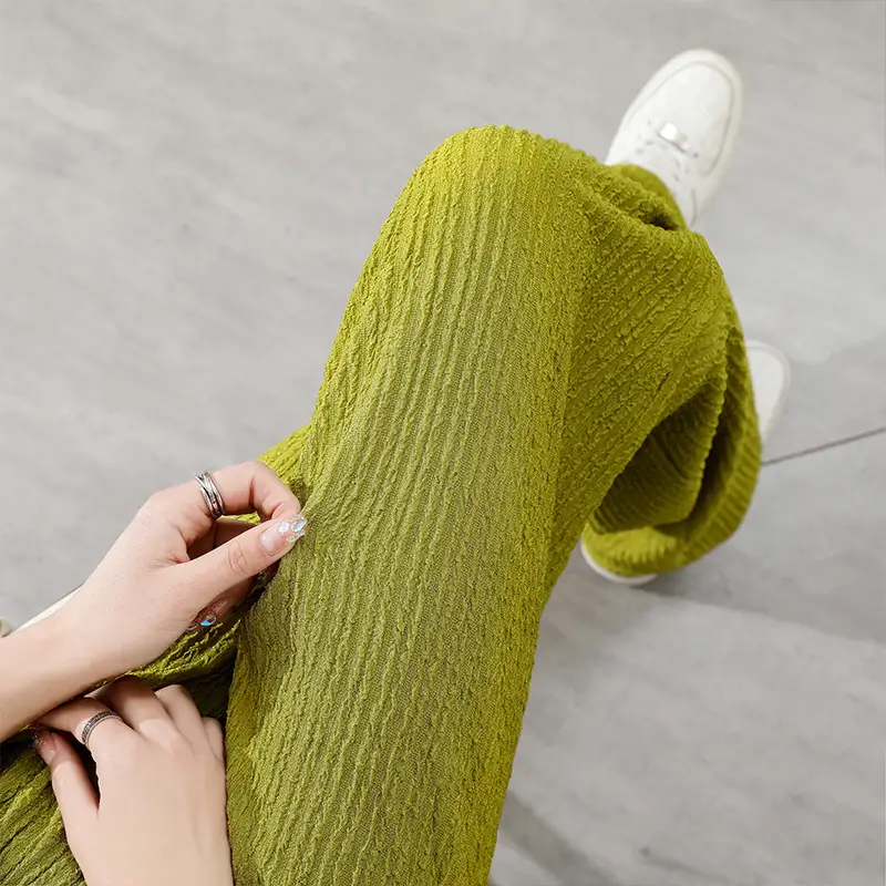 Women's Drawstring Ice Silk Wide Leg Pants Green - Image 8