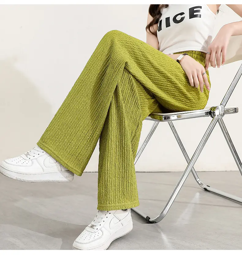 Women's Drawstring Ice Silk Wide Leg Pants Green — feature 12