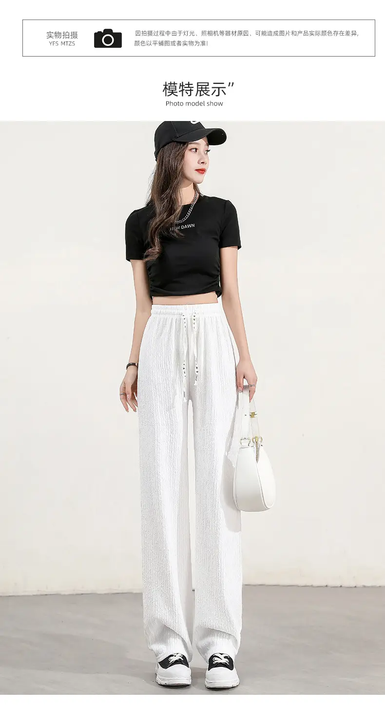Women's Drawstring Ice Silk Wide Leg Pants Green — feature 14