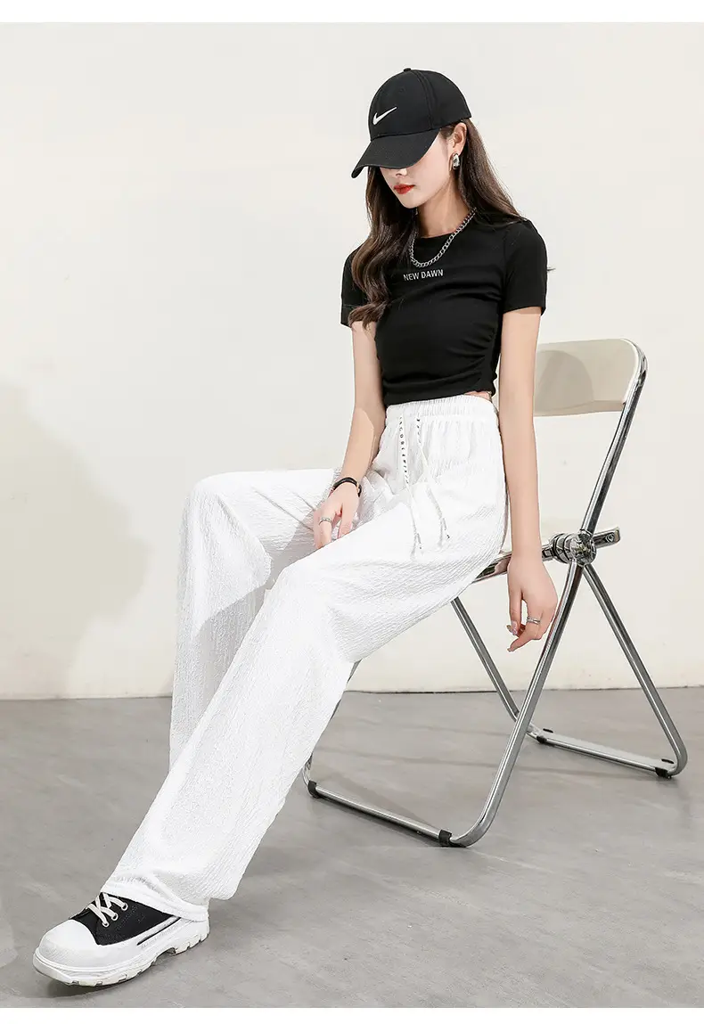 Women's Drawstring Ice Silk Wide Leg Pants Green — feature 16