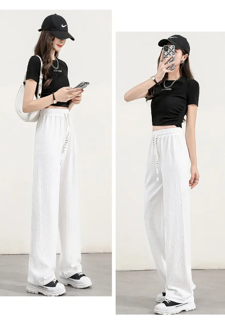 Women's Drawstring Ice Silk Wide Leg Pants Green — feature 17