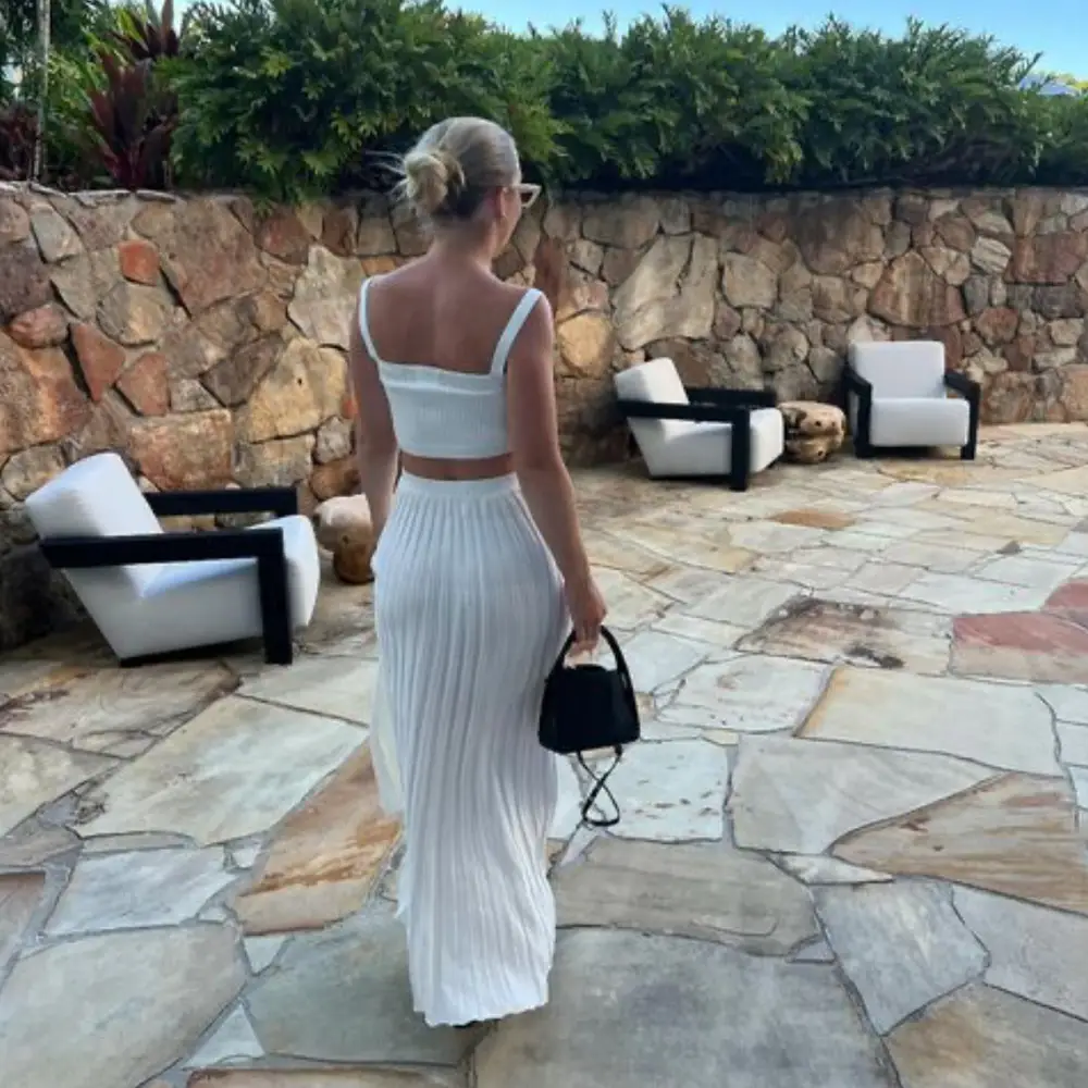 White Pleated Summer Camisole & Skirt Set