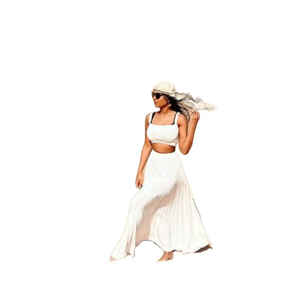 White Pleated Summer Camisole & Skirt Set